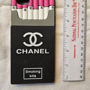 Trompe l'oeil "cigarette pack" iPhone case -- see measurements. Chanel parody